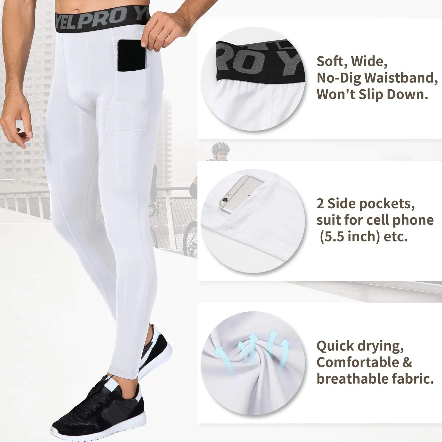 Men's Compression Pants Cool Dry Athletic Leggings Workout Running Tights Active Sports Baselayer Tights Men Yoga Pant