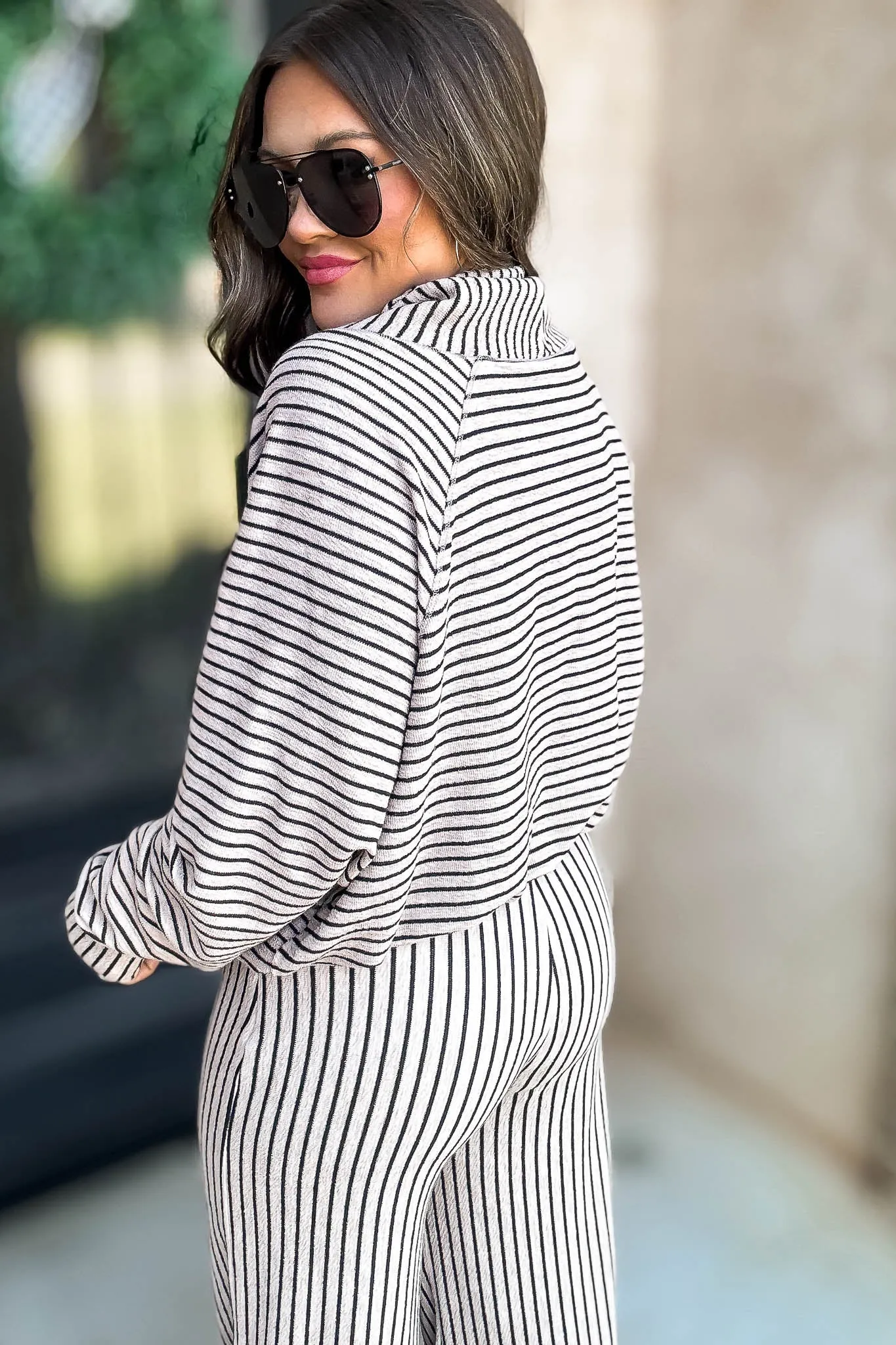 Mocha Stripe Print Cowl Neck Top