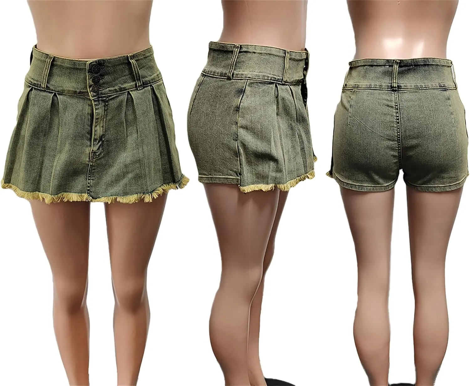 Molisry Women's Denim Shorts Skorts High Waist Double Side Asymmetrical Hem Jean Skort Skirt