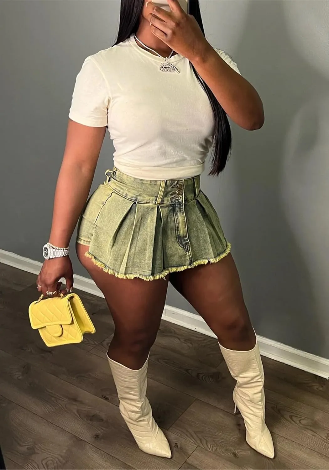 Molisry Women's Denim Shorts Skorts High Waist Double Side Asymmetrical Hem Jean Skort Skirt