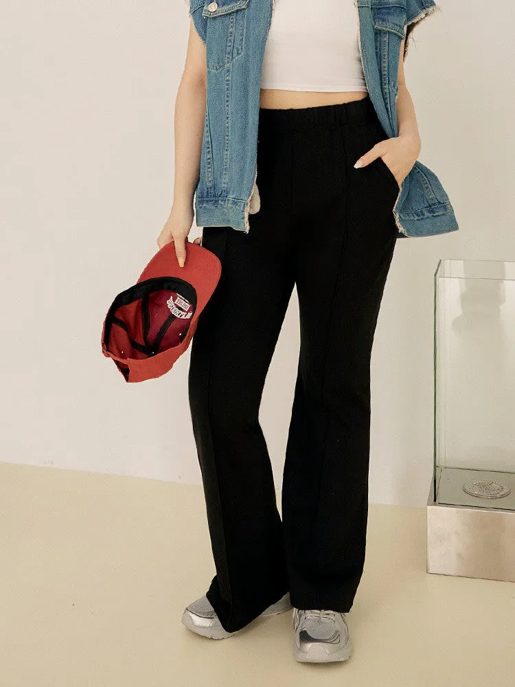 Ob Design Women Casual Elastic Waist Slim Wide Leg Long Pants Trousers Plus Size