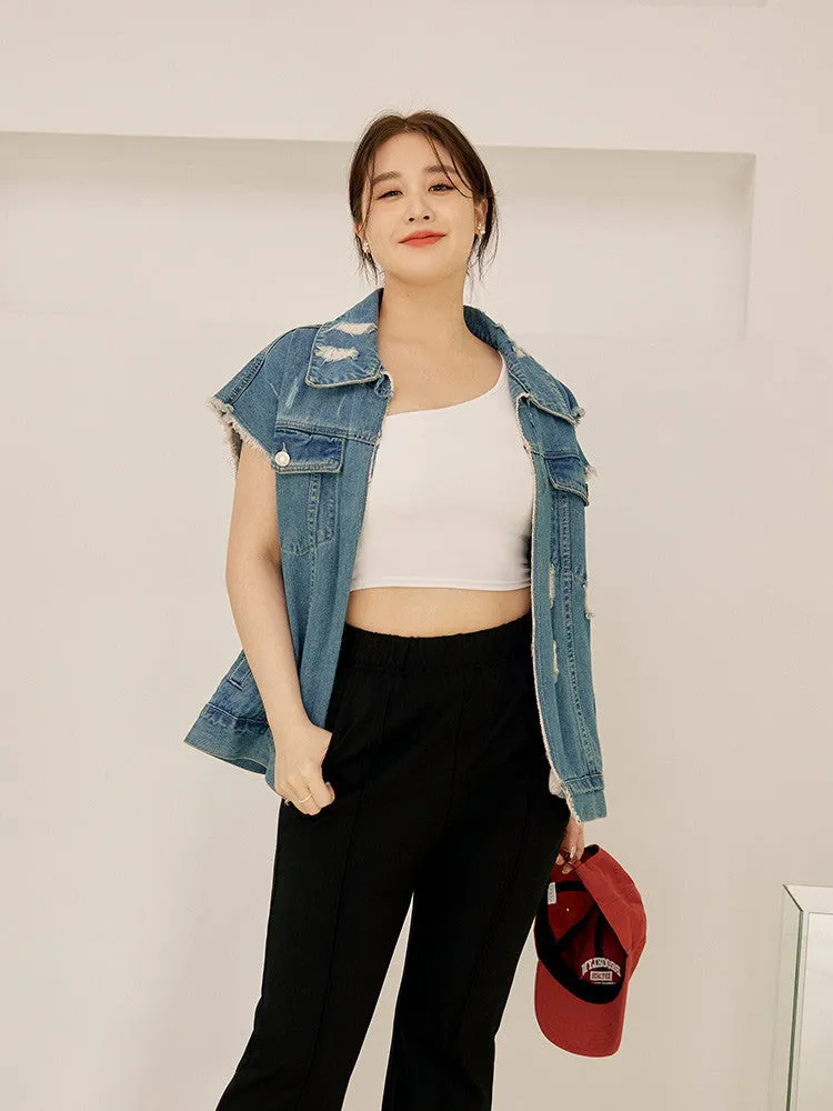 Ob Design Women Casual Elastic Waist Slim Wide Leg Long Pants Trousers Plus Size