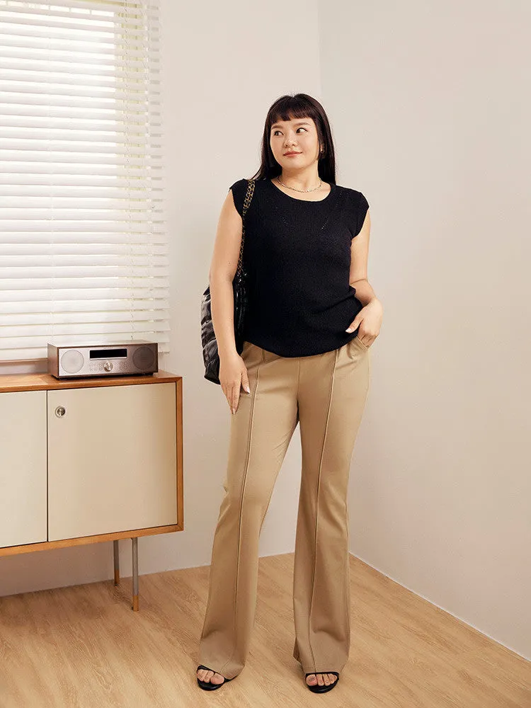 Ob Design Women Casual Elastic Waist Slim Wide Leg Long Pants Trousers Plus Size