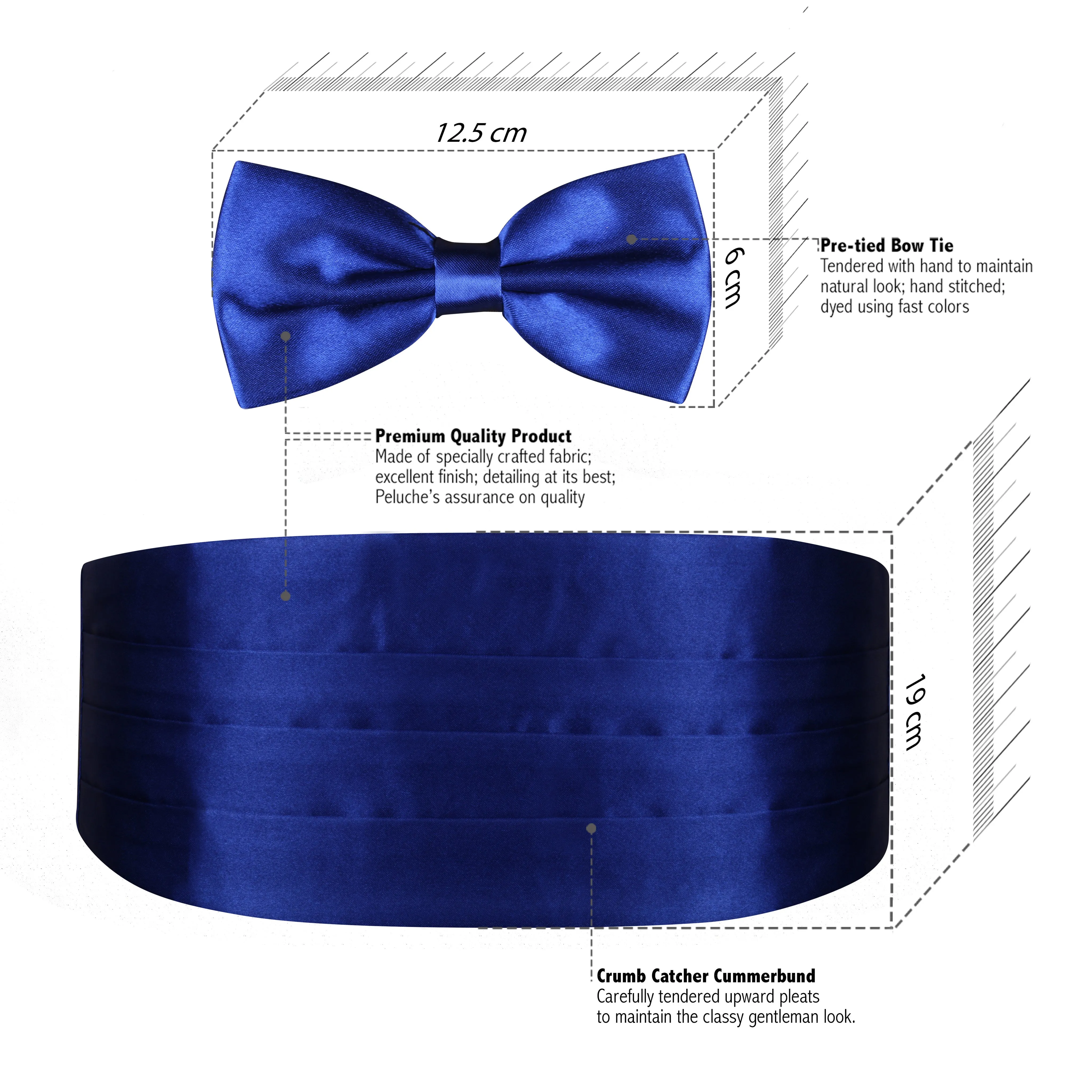 Peluche Bold Blue Cummerbund & Bow Tie Set