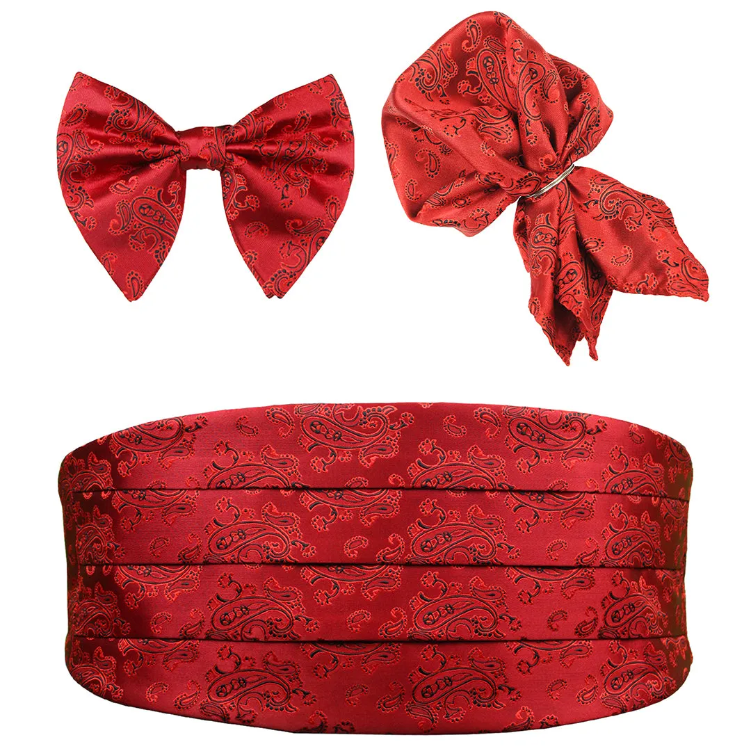 Peluche Fab Red Cummerbund, Bow Tie & Pocket Square Set