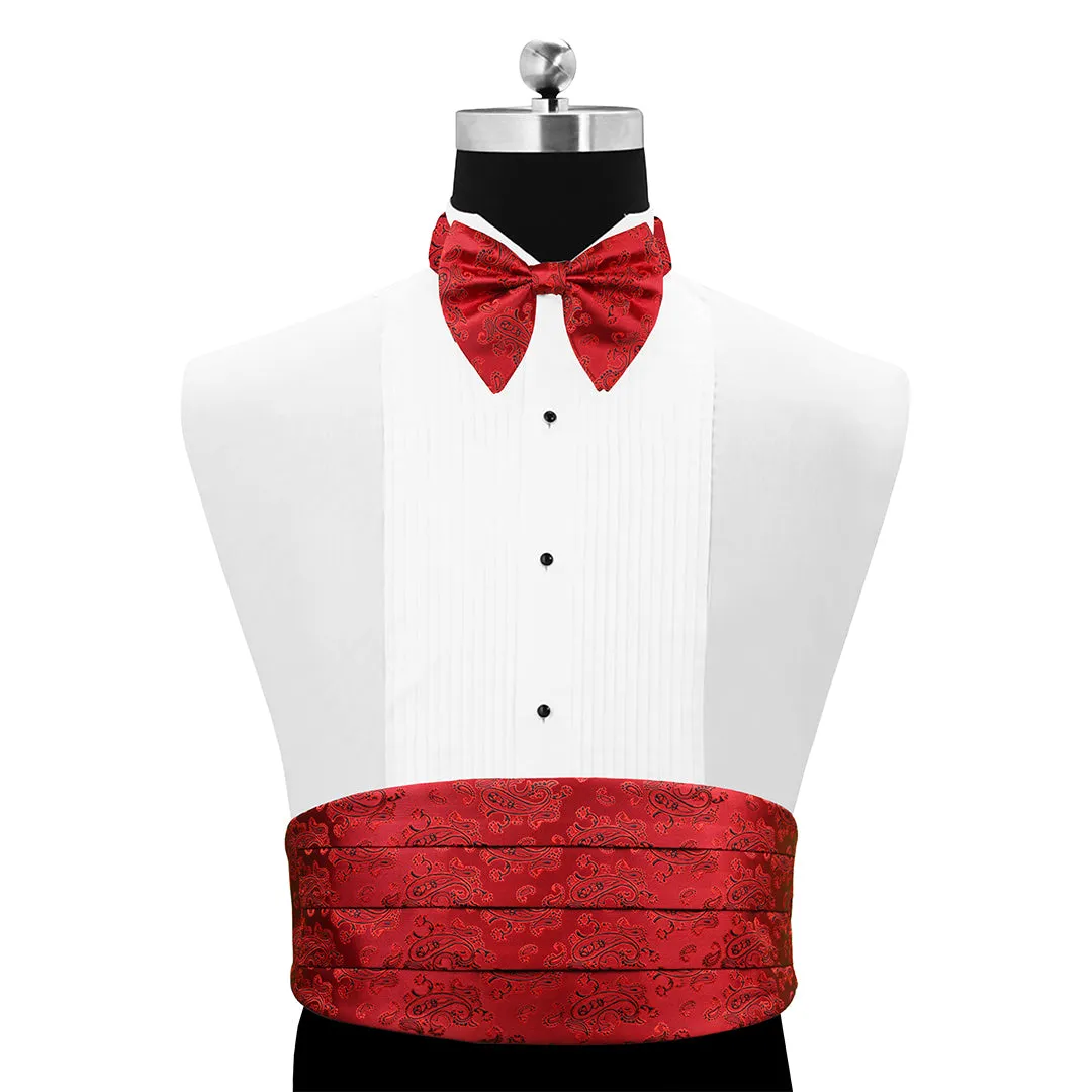 Peluche Fab Red Cummerbund, Bow Tie & Pocket Square Set