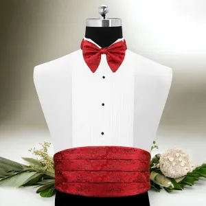 Peluche Fab Red Cummerbund, Bow Tie & Pocket Square Set