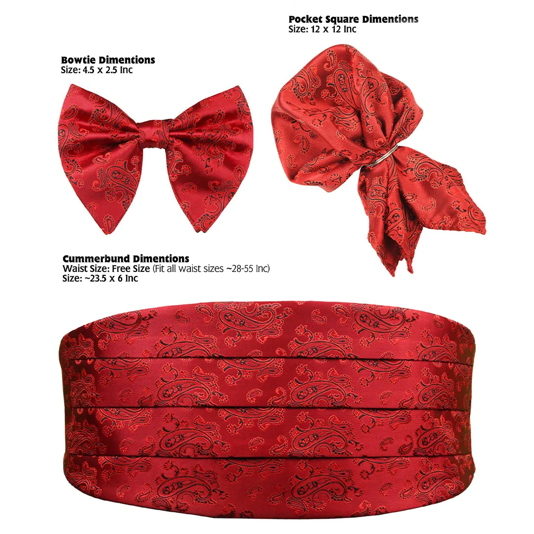 Peluche Fab Red Cummerbund, Bow Tie & Pocket Square Set