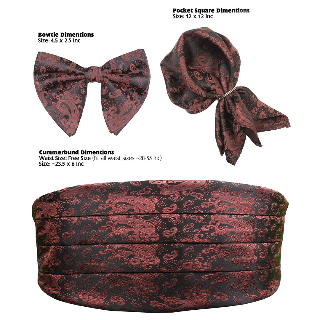 Peluche Fine Elegance Black Cummerbund, Bow Tie & Pocket Square Set