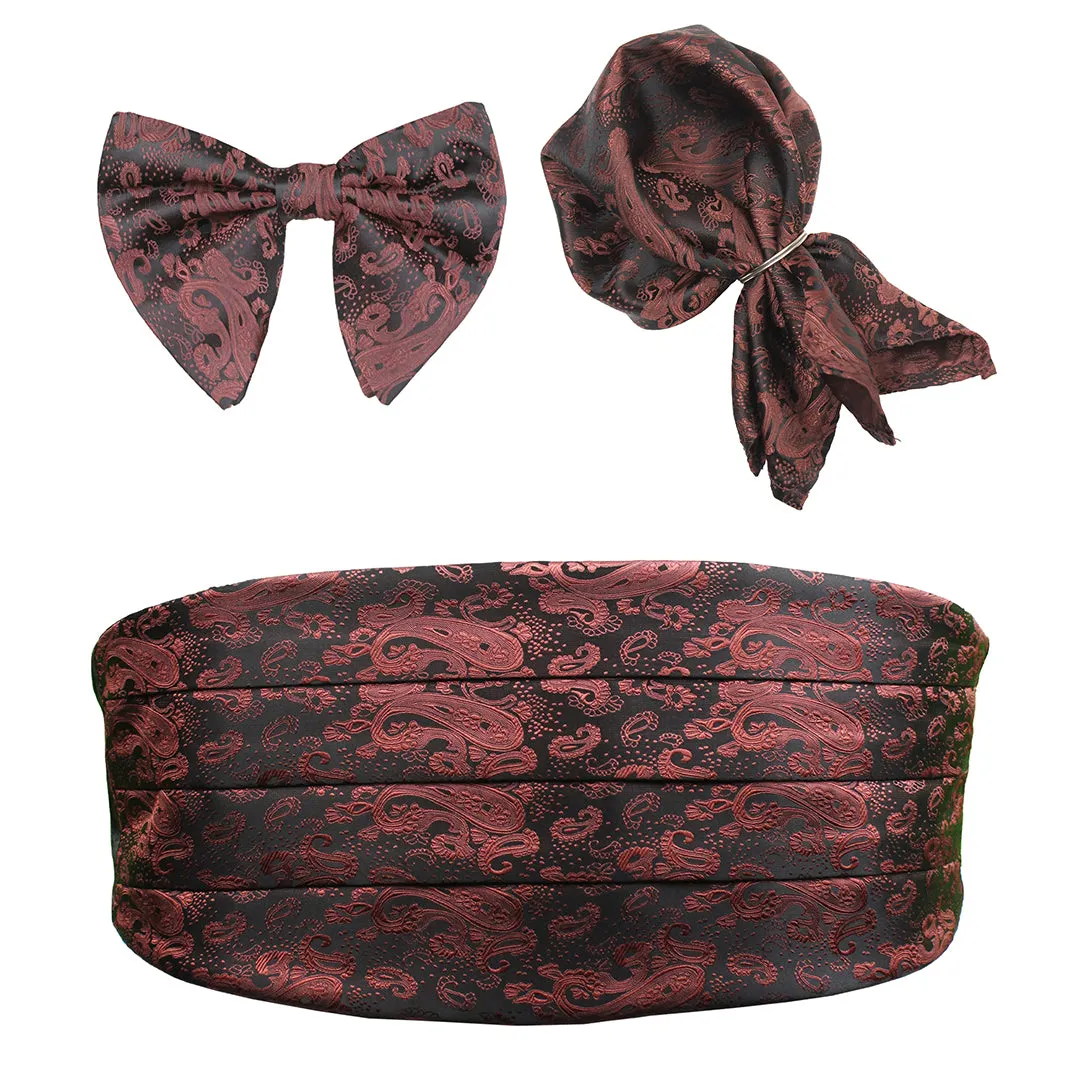Peluche Fine Elegance Black Cummerbund, Bow Tie & Pocket Square Set