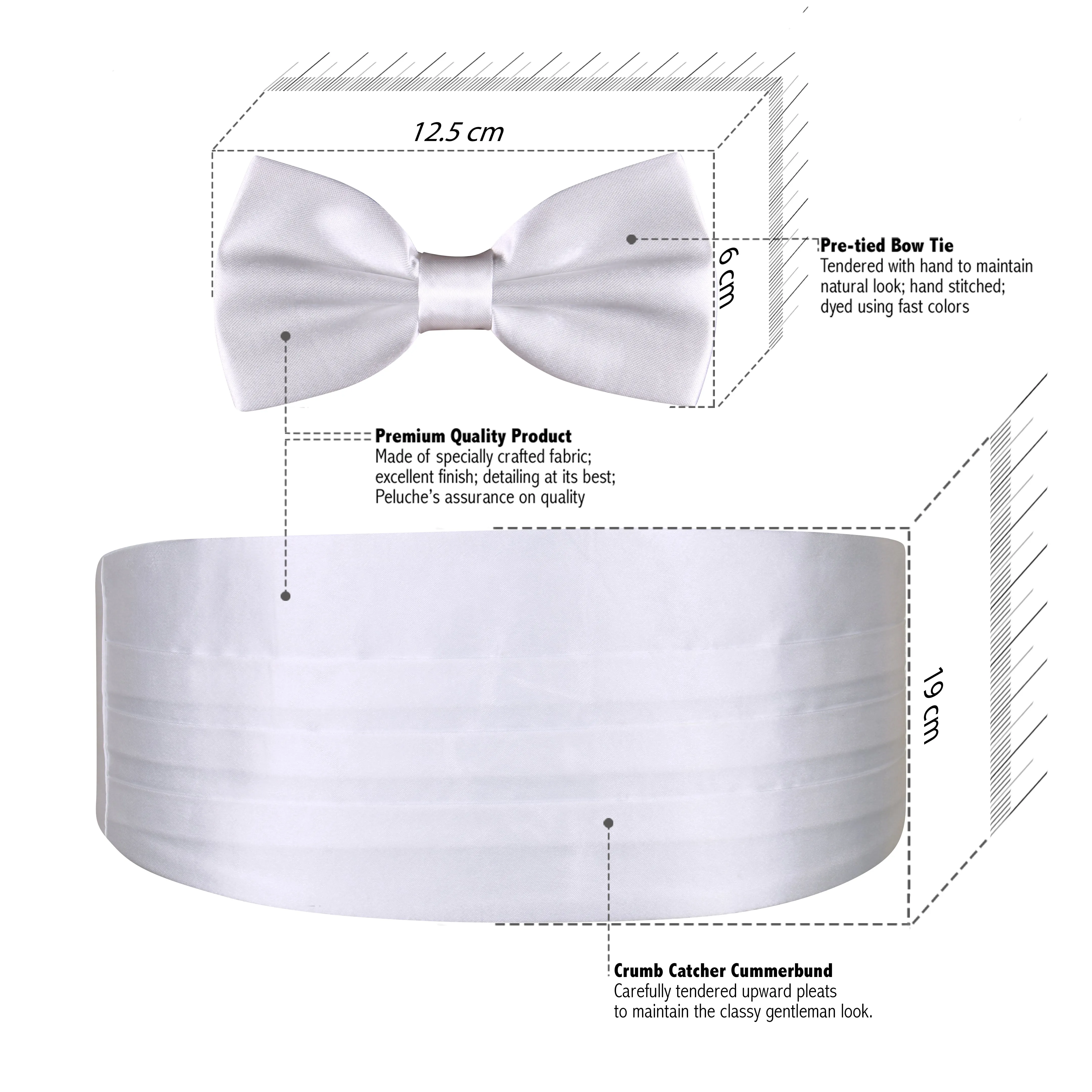 Peluche Royal White Cummerbund & Bow Tie Set