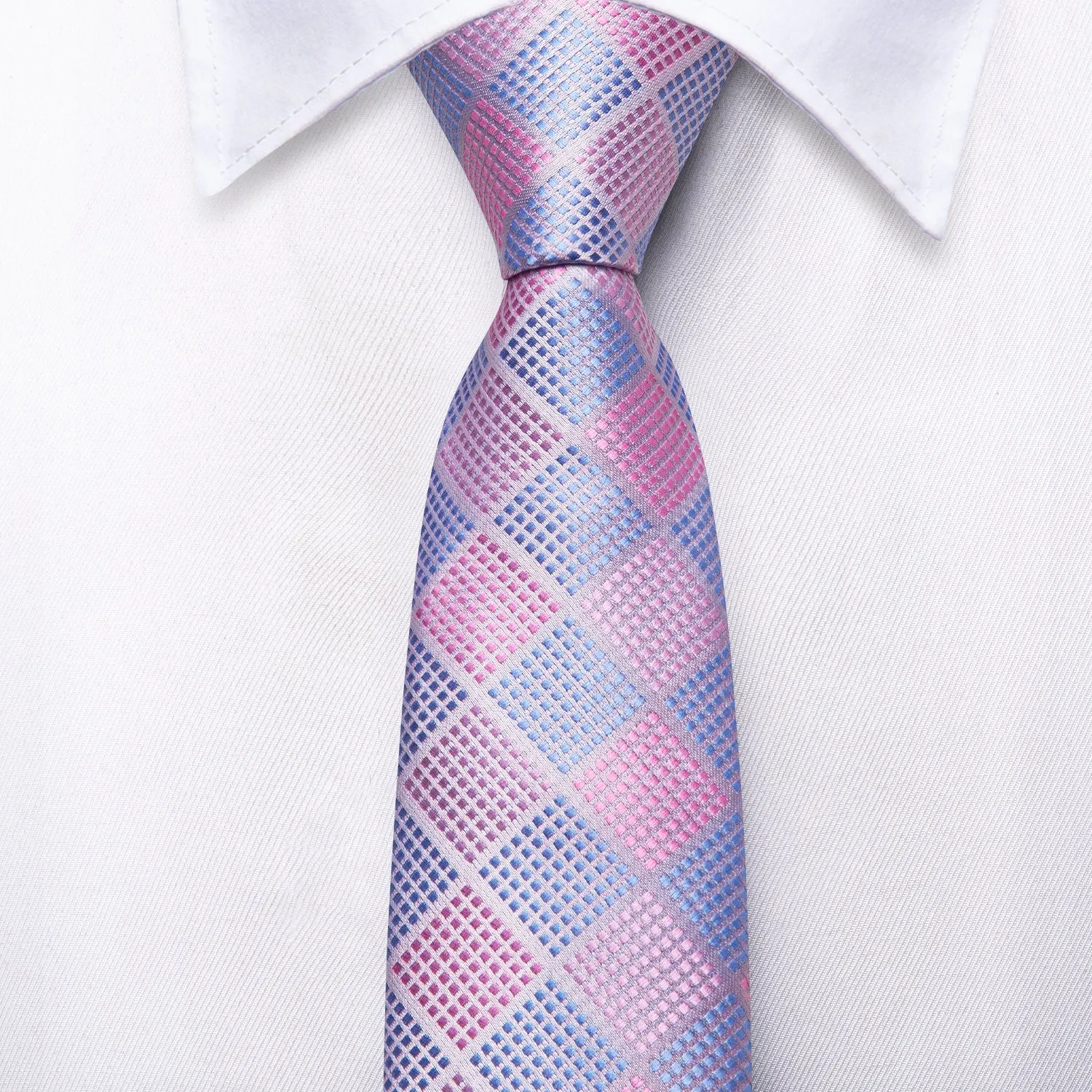 Pink Blue Plaid Children's Kids Boys Tie Pocket Square 6cm