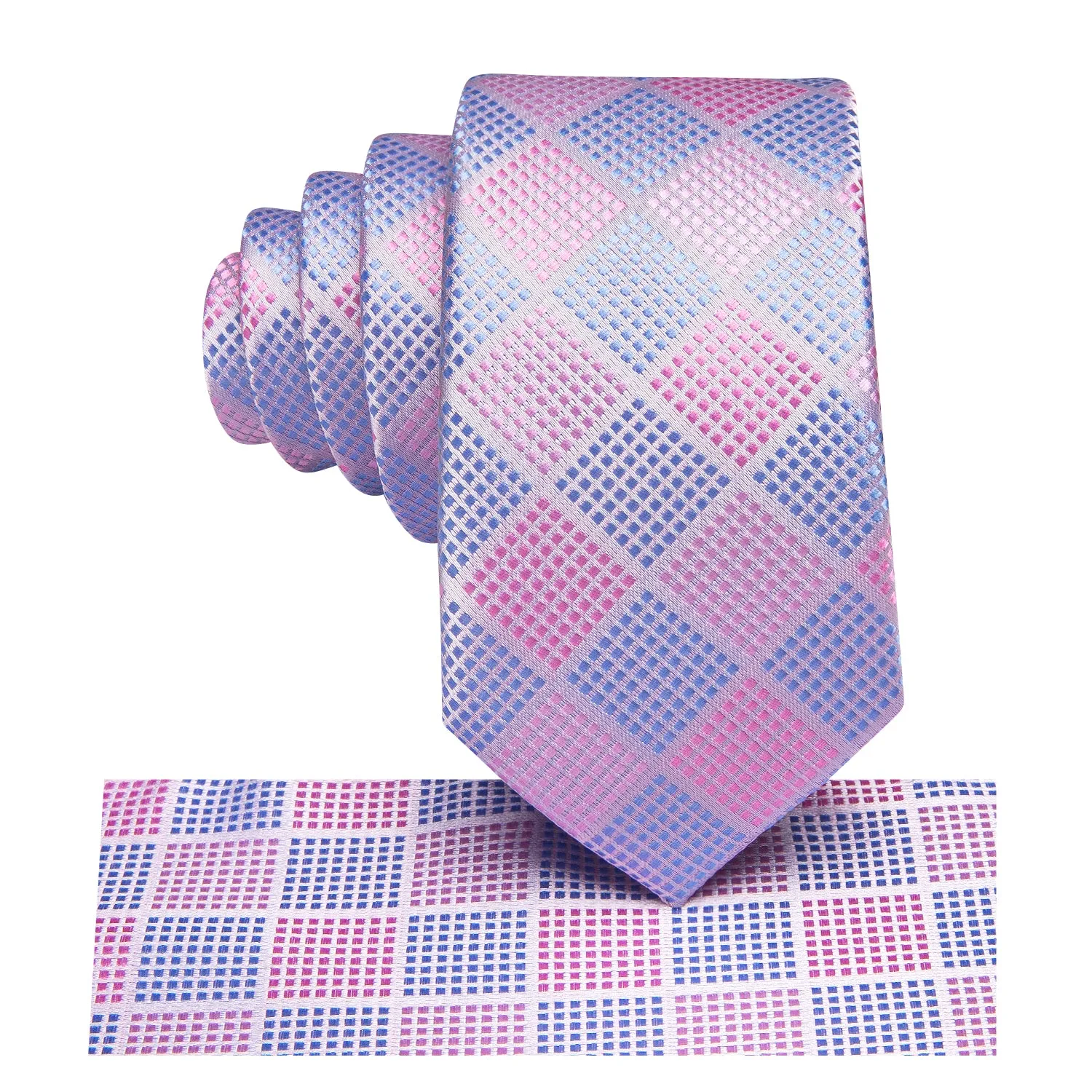 Pink Blue Plaid Children's Kids Boys Tie Pocket Square 6cm