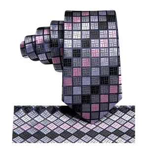 Pink Grey Children's Kids Boys Tie Pocket Square  6cm
