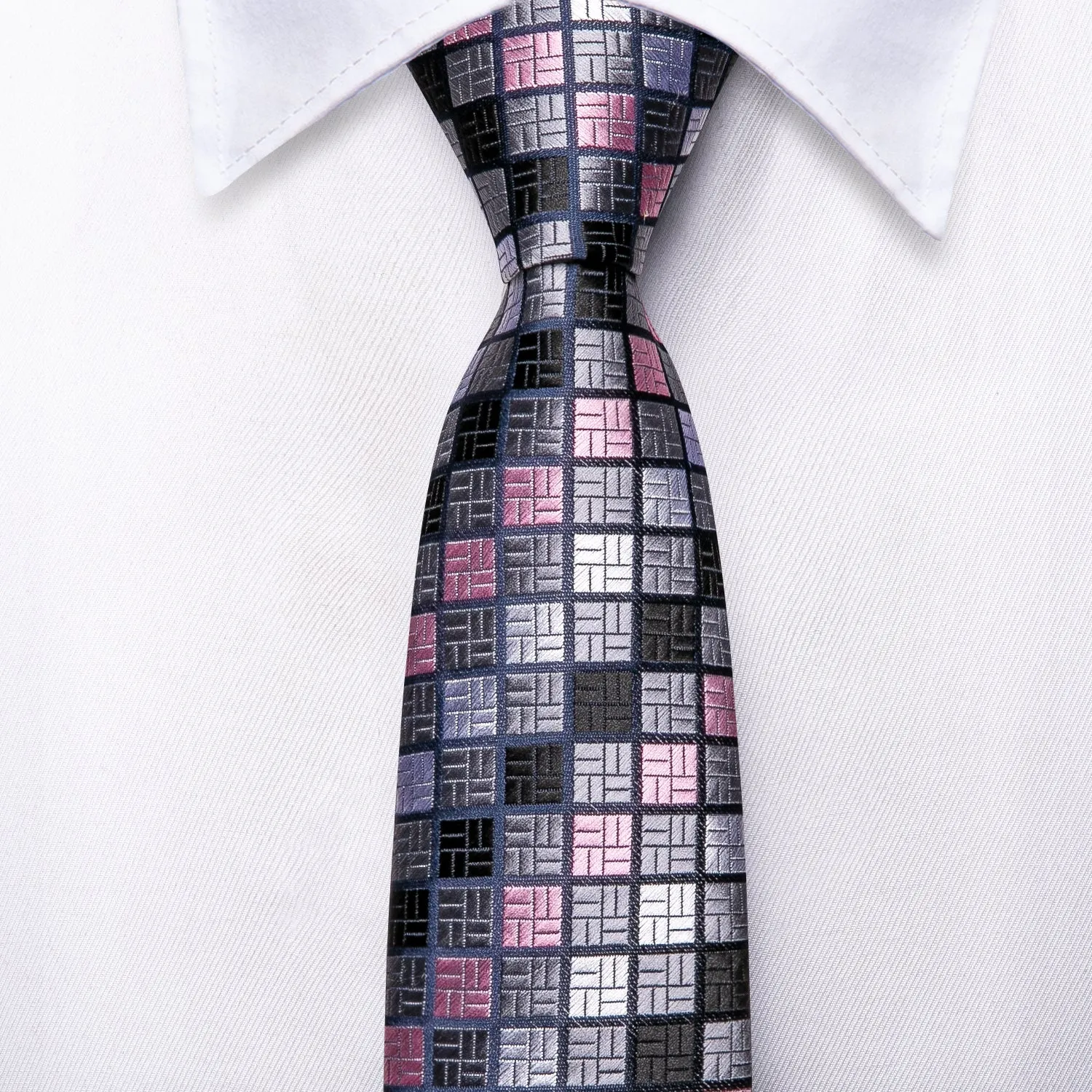 Pink Grey Children's Kids Boys Tie Pocket Square  6cm