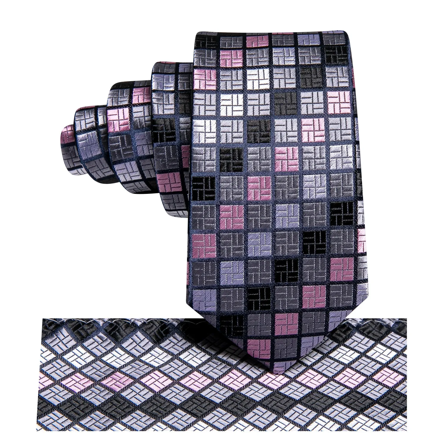 Pink Grey Children's Kids Boys Tie Pocket Square  6cm