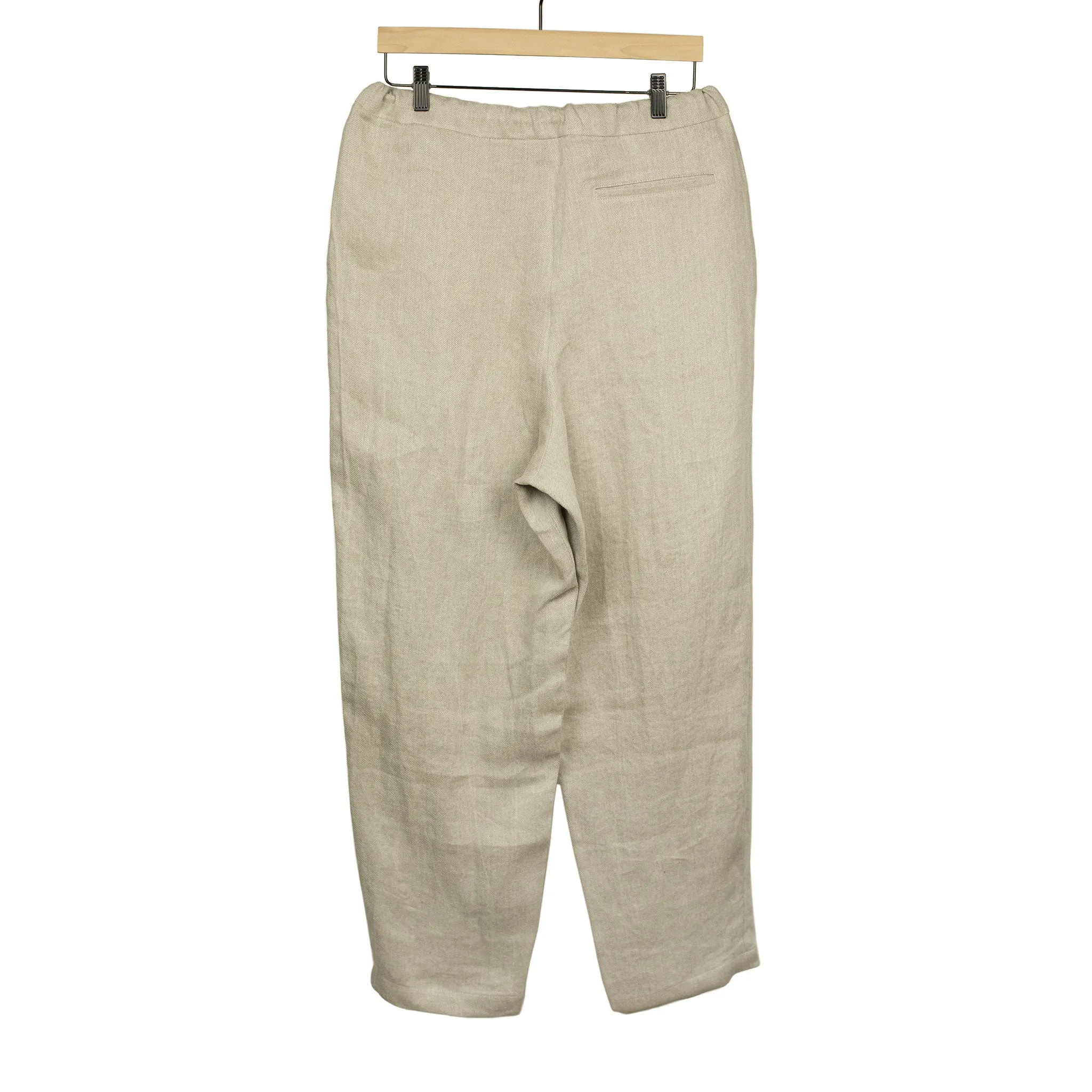 Pleated drawstring trousers in soft oatmeal washed linen twill