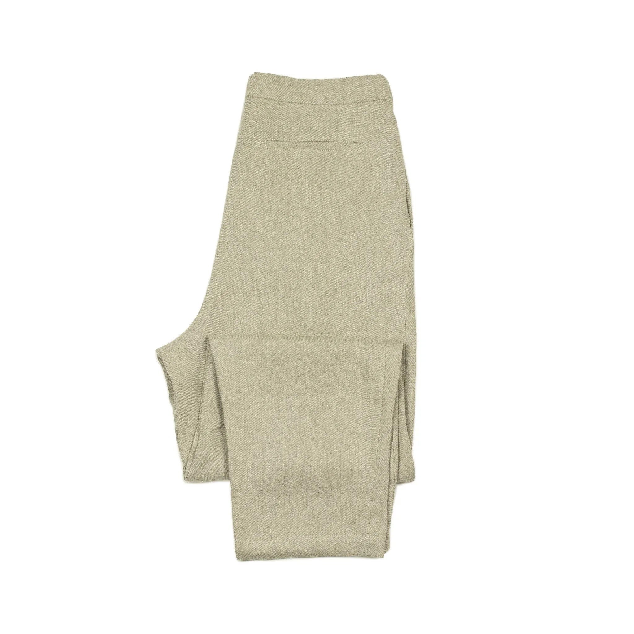 Pleated drawstring trousers in soft oatmeal washed linen twill