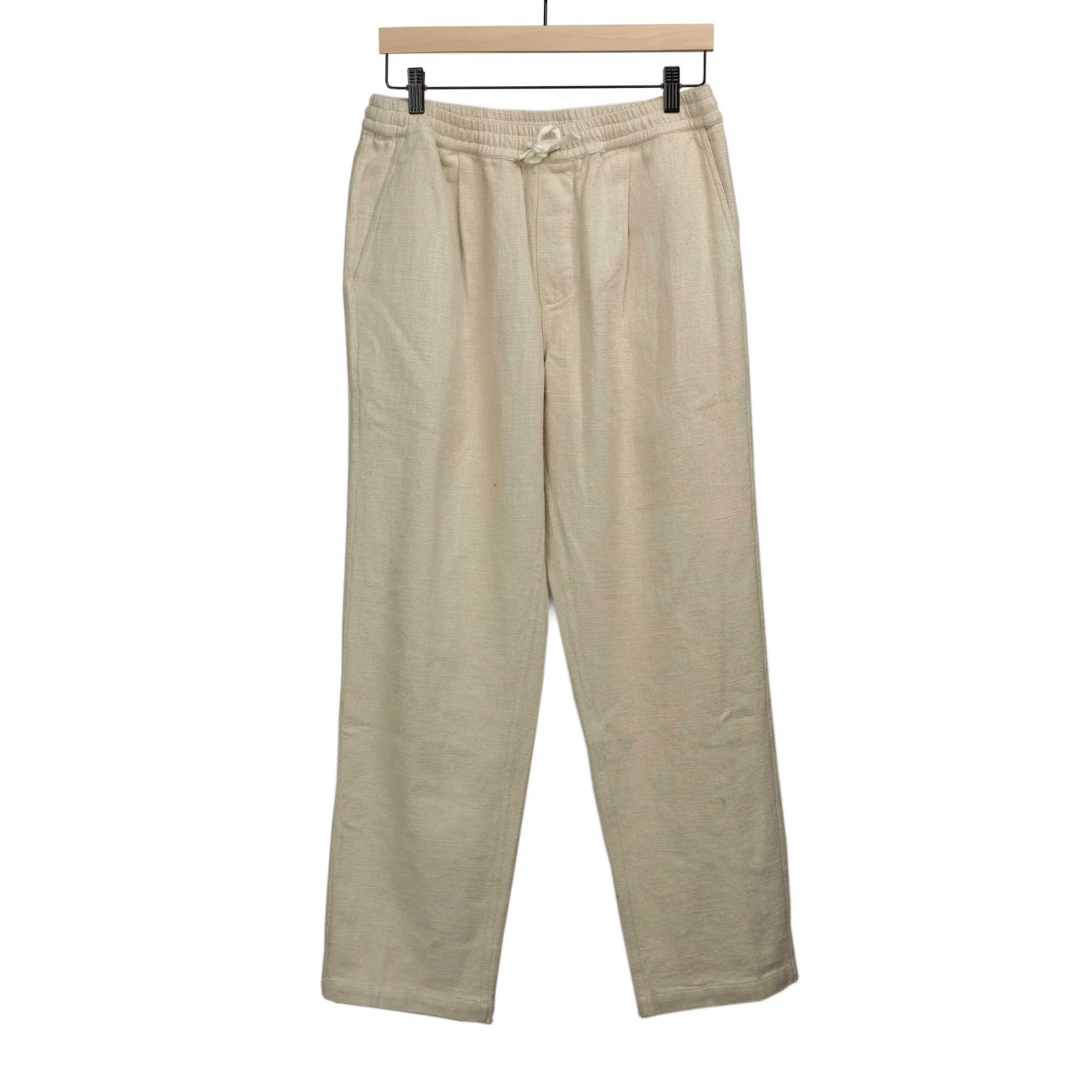 Pleated easy pants in alabaster linen cotton