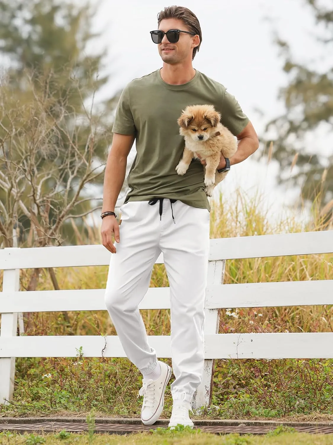 PLEPAN Mens Casual Cargo Joggers - Cotton Drawstring Chino Pants Hiking Outdoor Twill Track Jogging Sweatpants