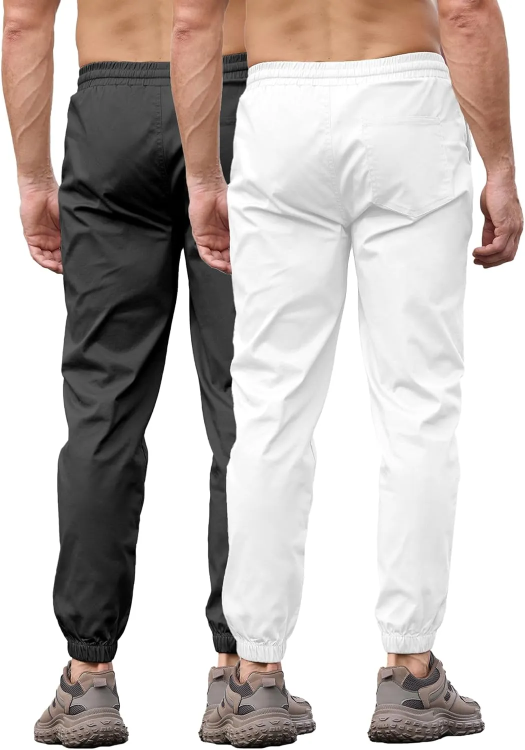 PLEPAN Mens Casual Cargo Joggers - Cotton Drawstring Chino Pants Hiking Outdoor Twill Track Jogging Sweatpants