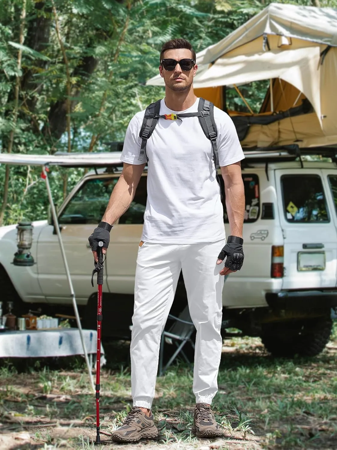 PLEPAN Mens Casual Cargo Joggers - Cotton Drawstring Chino Pants Hiking Outdoor Twill Track Jogging Sweatpants