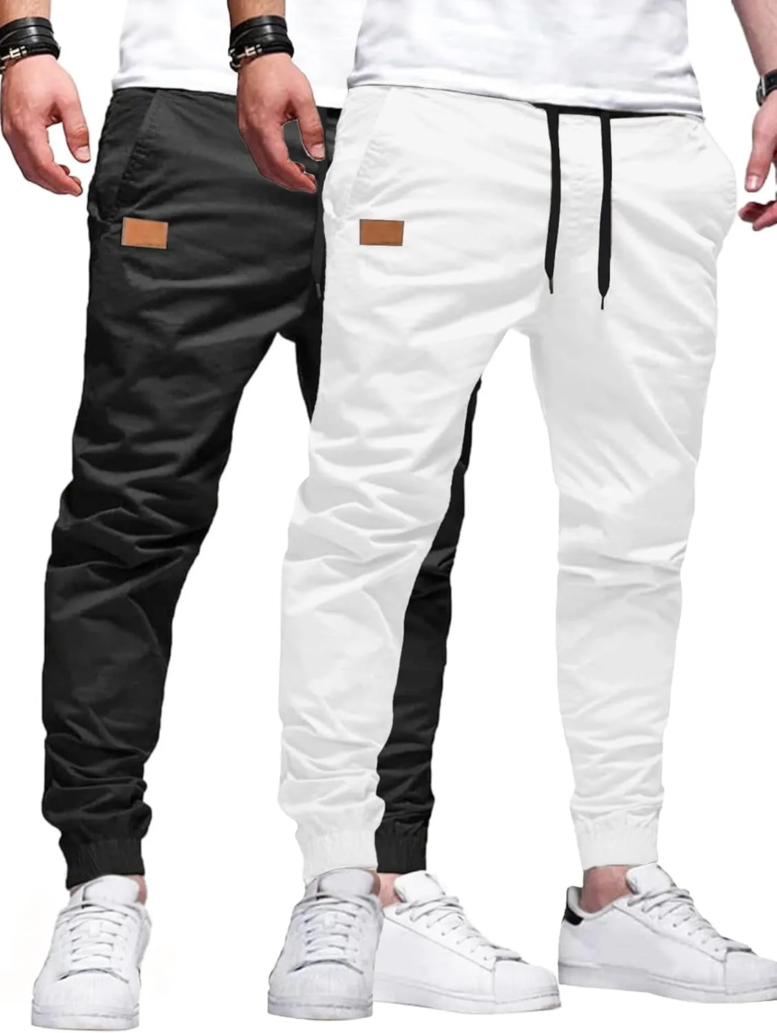 PLEPAN Mens Casual Cargo Joggers - Cotton Drawstring Chino Pants Hiking Outdoor Twill Track Jogging Sweatpants