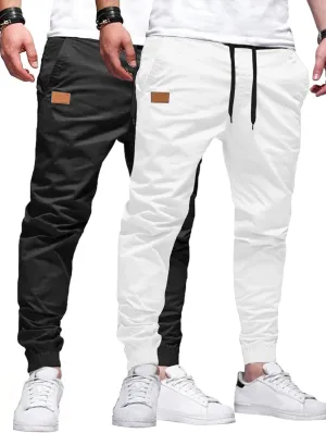 PLEPAN Mens Casual Cargo Joggers - Cotton Drawstring Chino Pants Hiking Outdoor Twill Track Jogging Sweatpants
