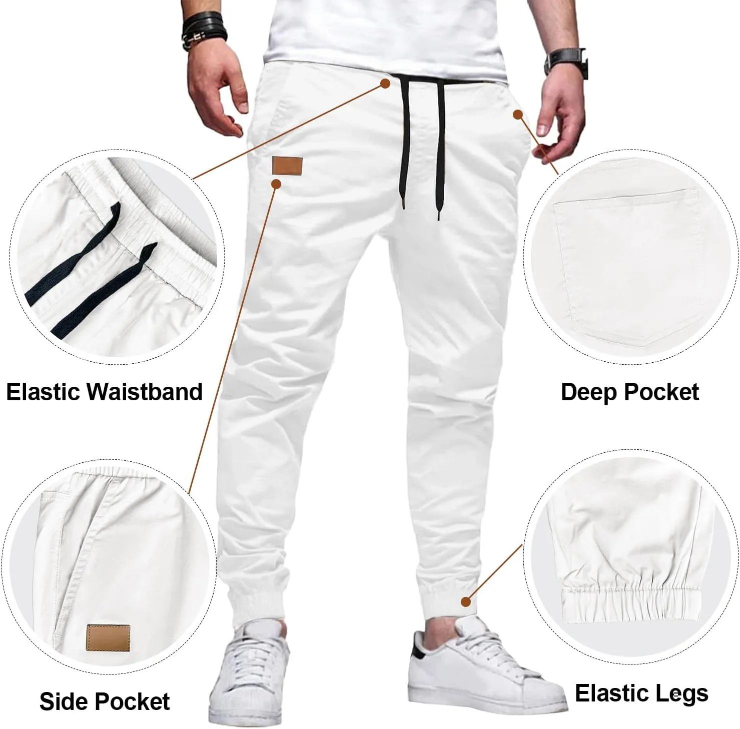 PLEPAN Mens Casual Cargo Joggers - Cotton Drawstring Chino Pants Hiking Outdoor Twill Track Jogging Sweatpants