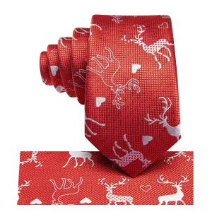 Red Christmas Deer Children's Tie Pocket Square