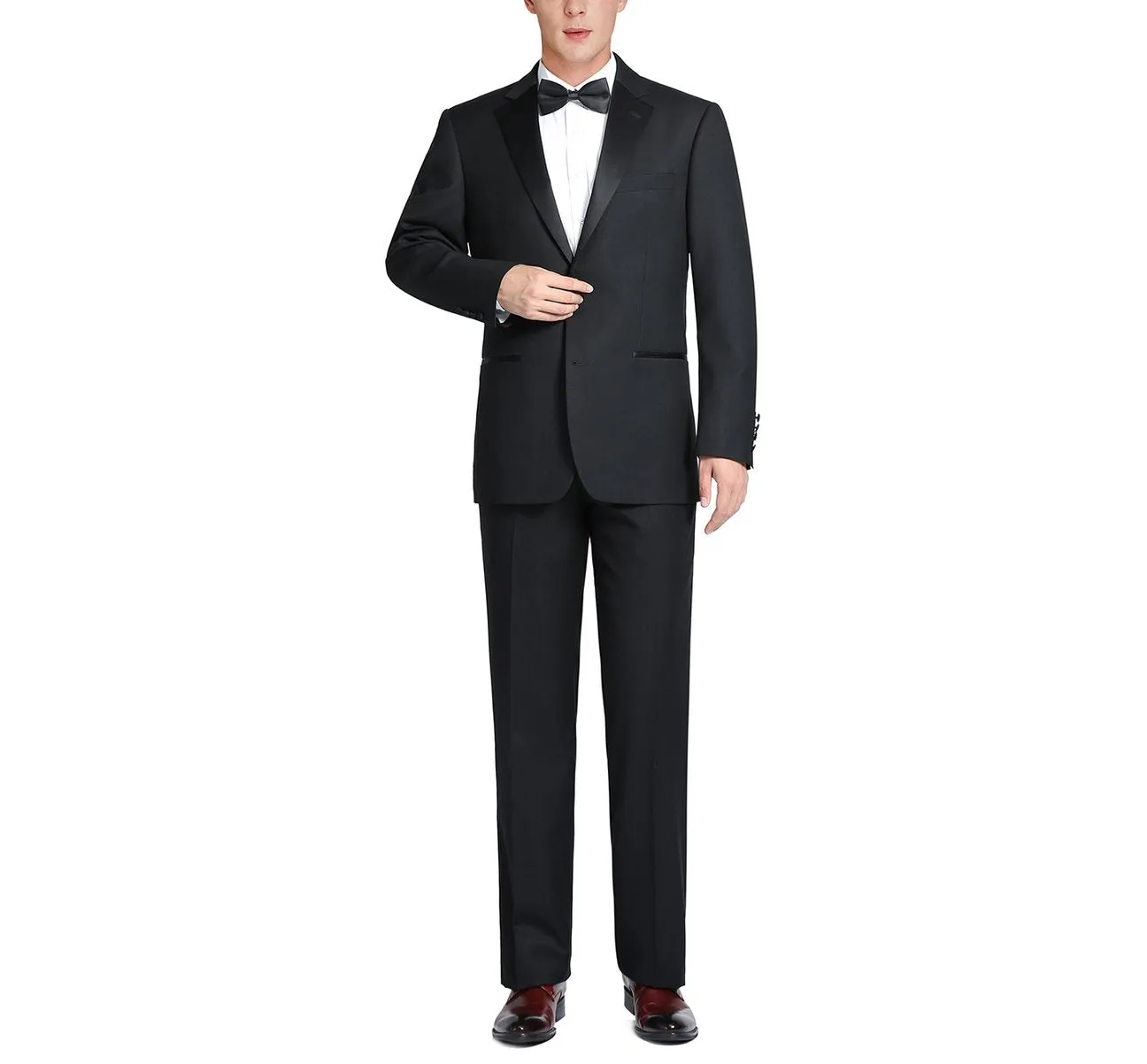 RENOIR Satin Classic Fit Notched Lapel 2-Piece 100% Wool Tuxedo Suit RI508-1
