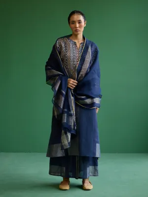 Rida Hand-Embroidered Kurta Set - Navy