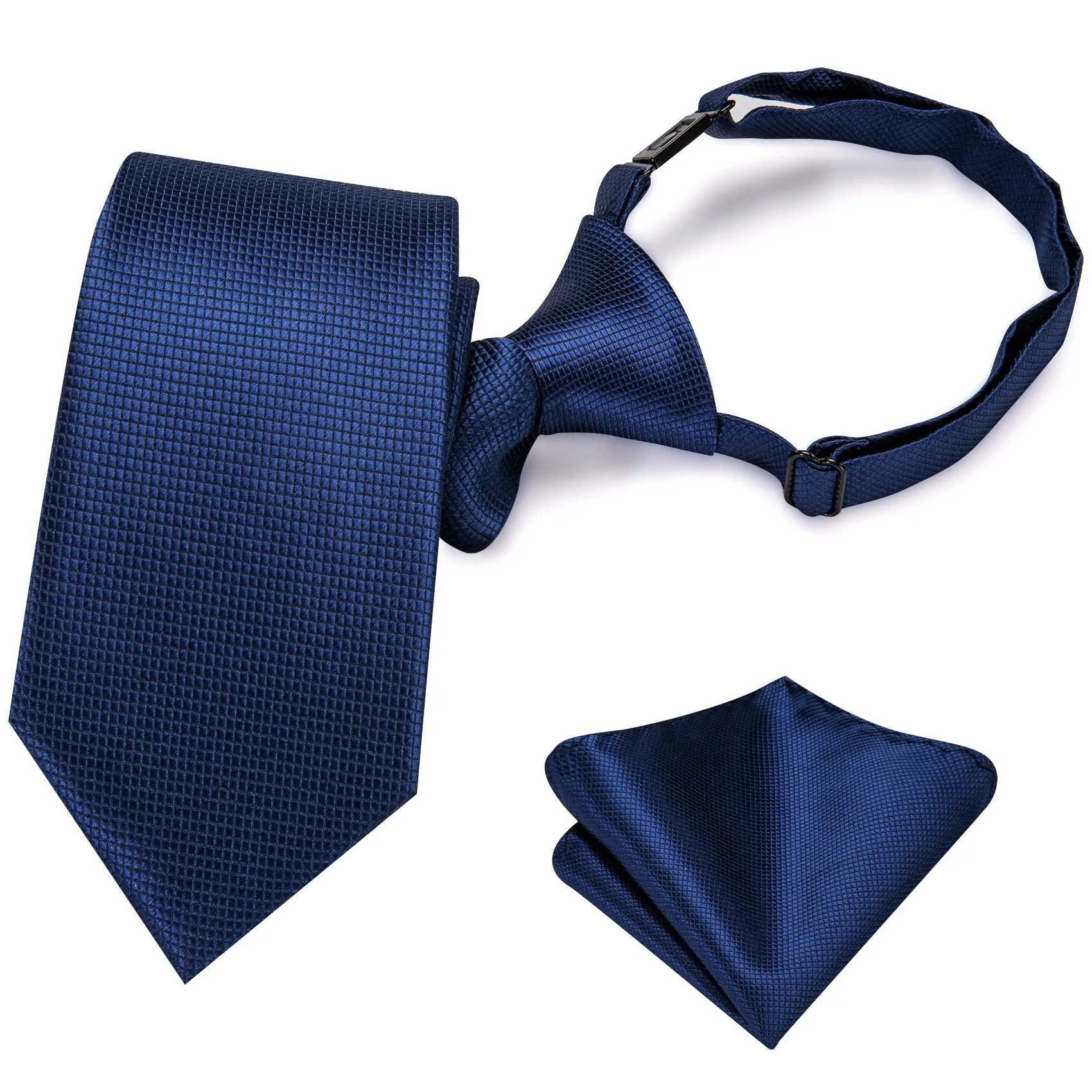 Royal Blue Plaid Boys Pre-tied Adjustable Tie Pocket Square
