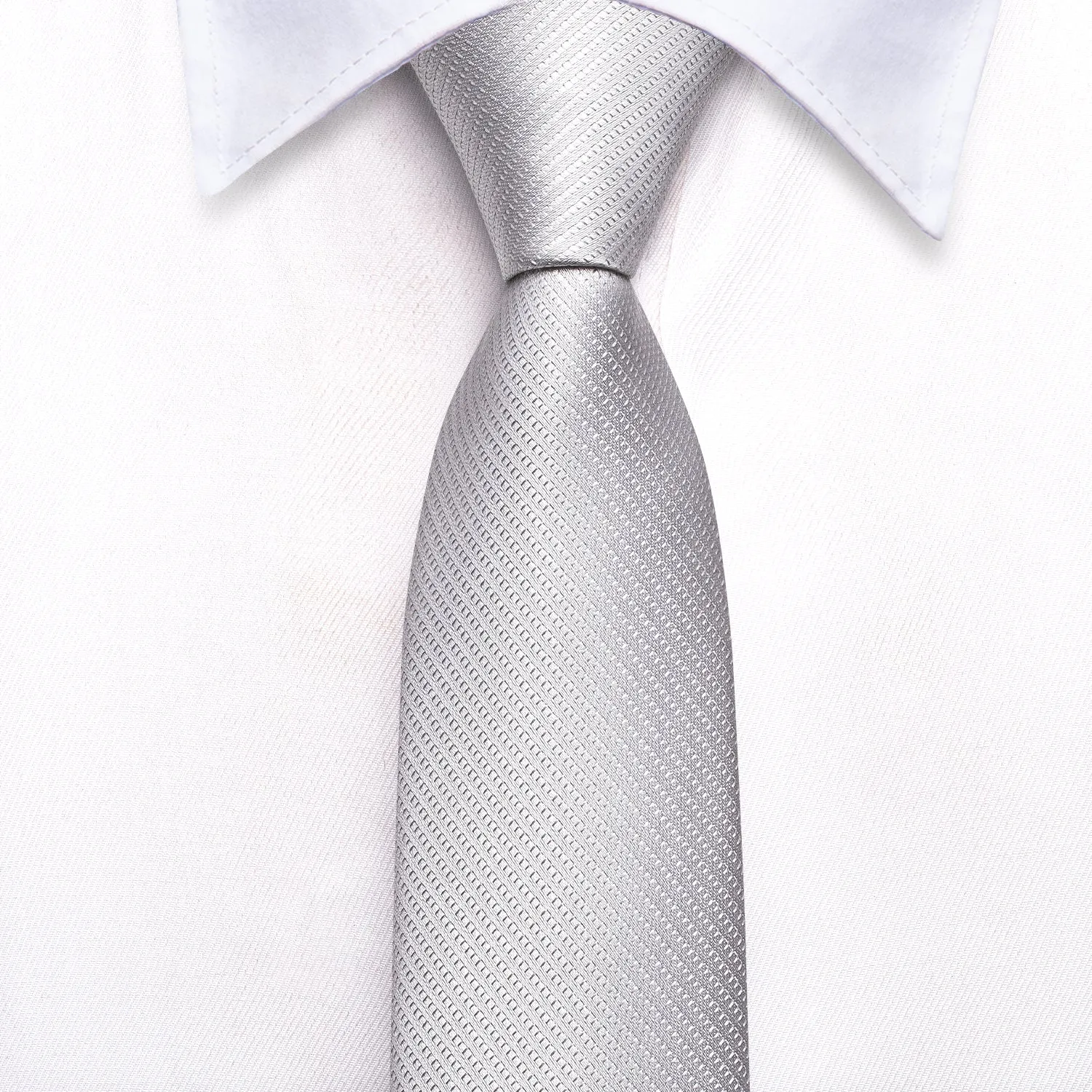 Silver Solid Children's Kids Boys Tie Pocket Square 6cm