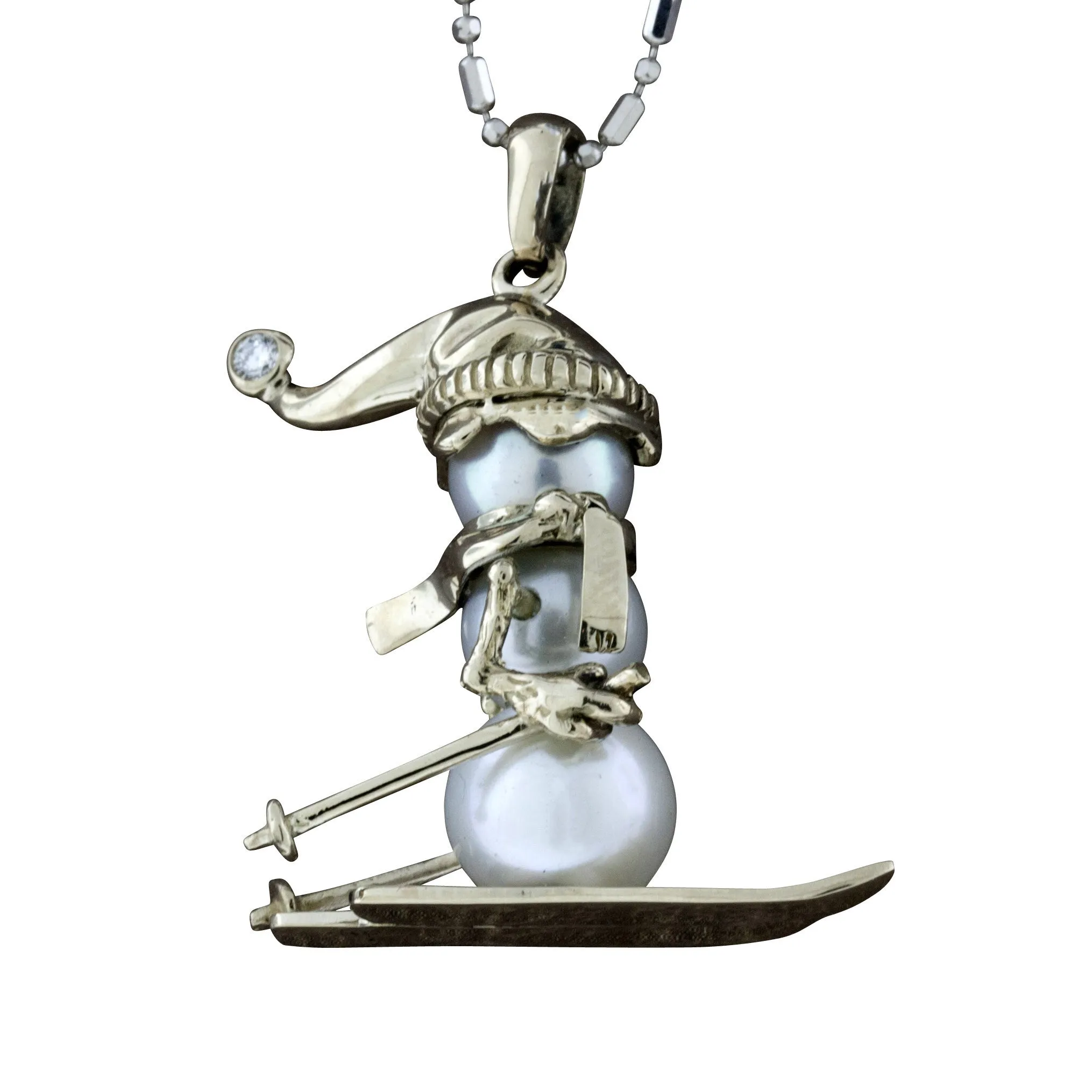 Skiing Pearl Snowman Pendant