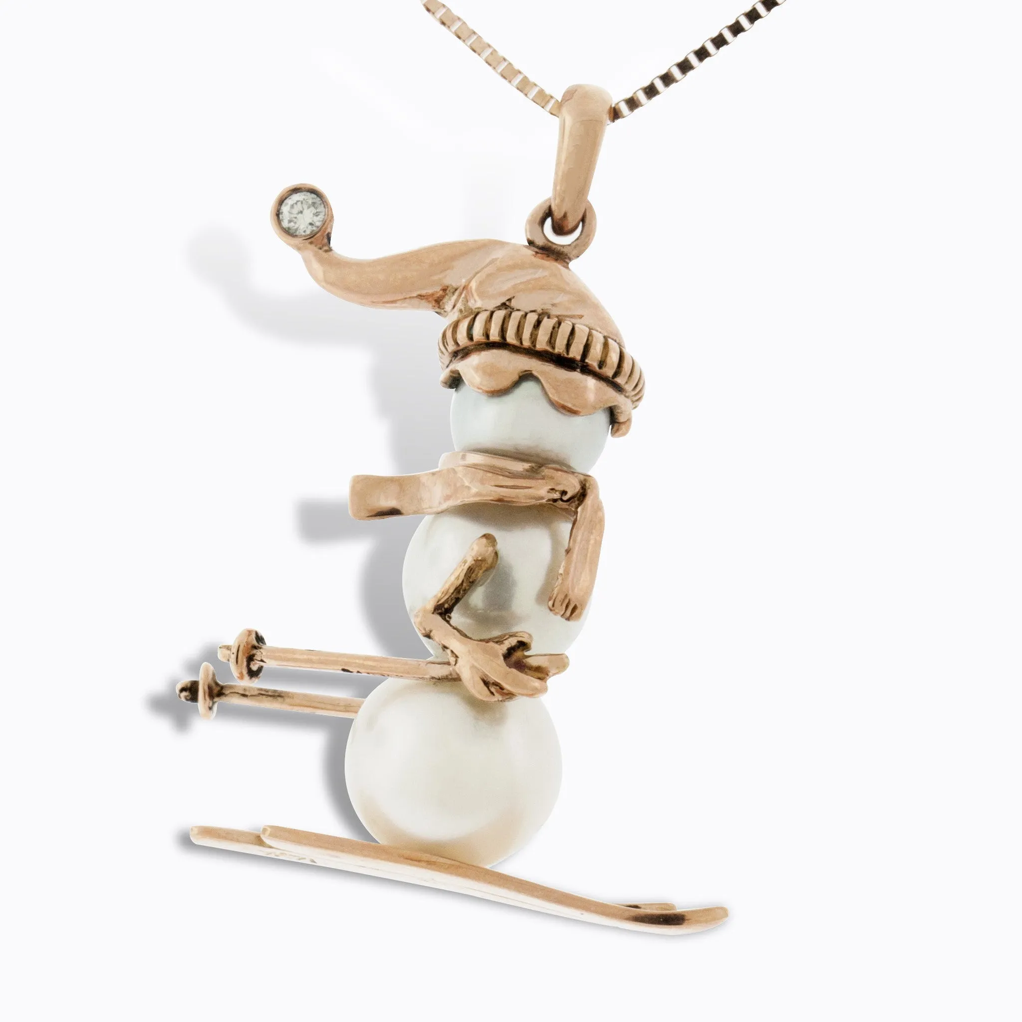 Skiing Pearl Snowman Pendant