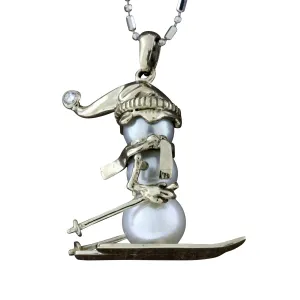 Skiing Pearl Snowman Pendant