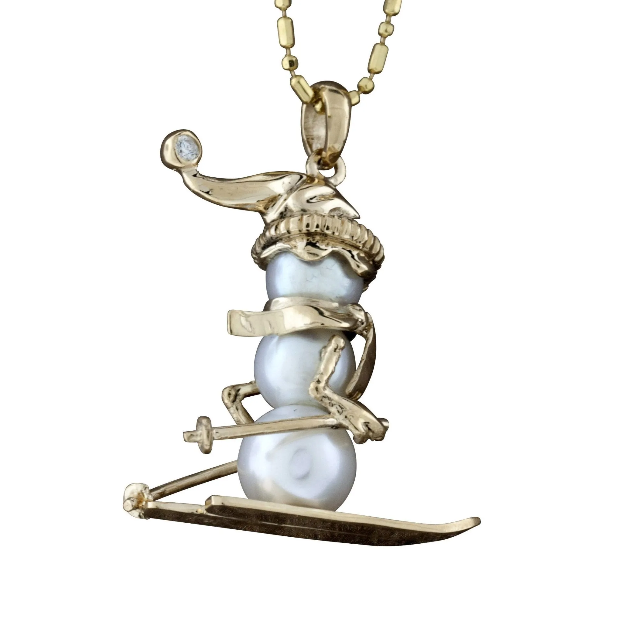 Skiing Pearl Snowman Pendant
