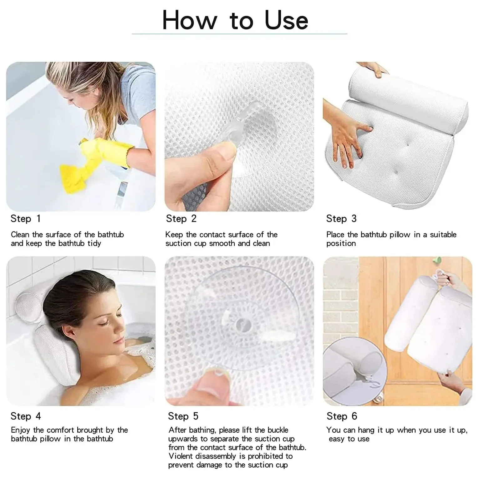 Spa Mesh Bath Pillow Soft Comfort Head Neck Support 36cm
