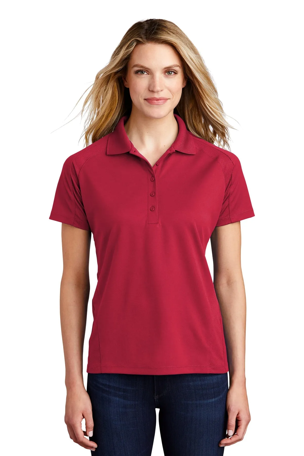 Sport-Tek Ladies Dri-Mesh Customized Pro Polos, Engine Red