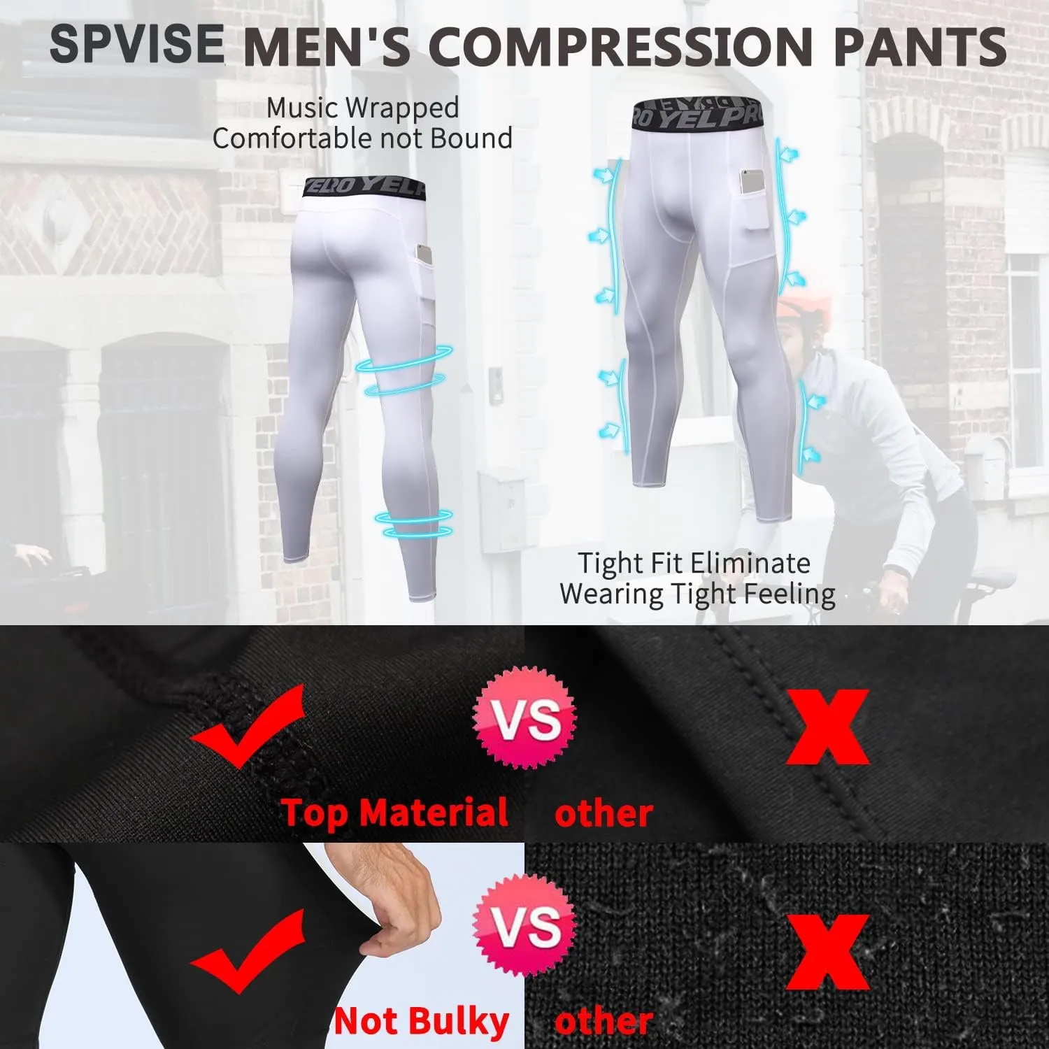 SPVISE 2 or 3 Pack Men's Compression Pants Leggings Running Tights with Pocket Cool Dry Workout Base Layer Athletic Gym Pants