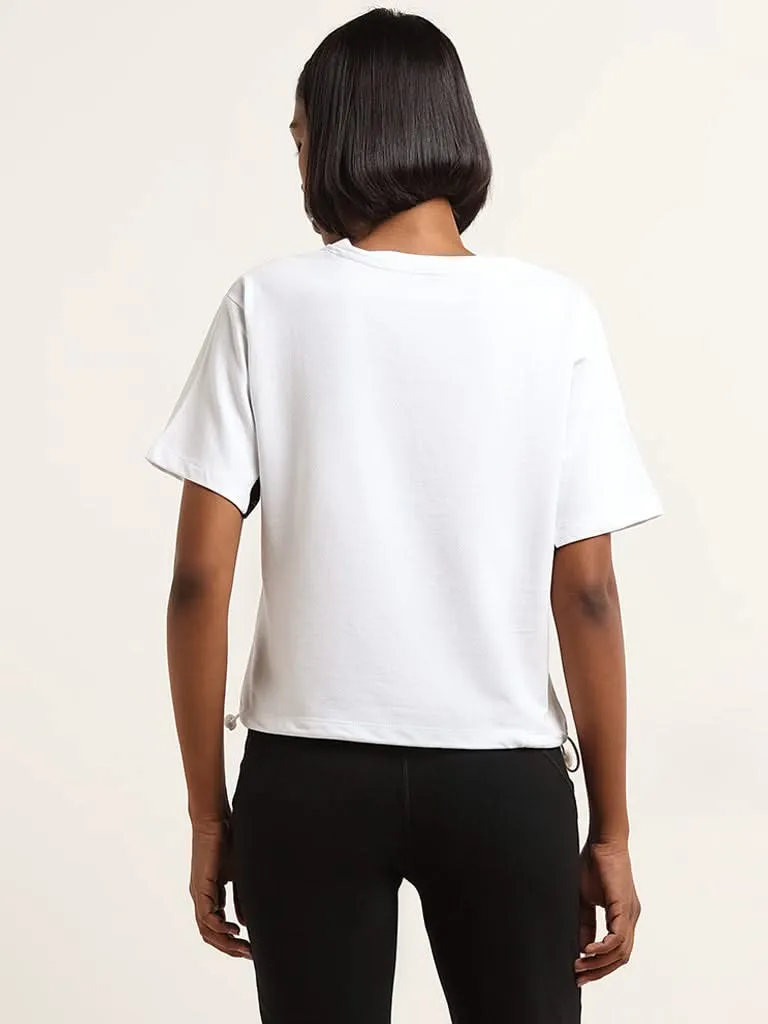 Studiofit White and Black Printed Cotton T-Shirt