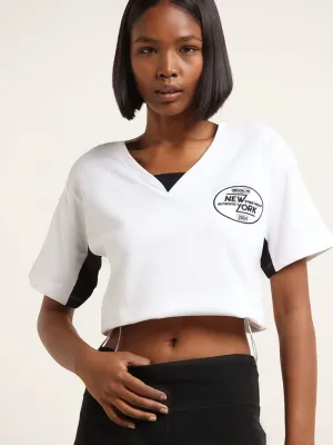 Studiofit White and Black Printed Cotton T-Shirt