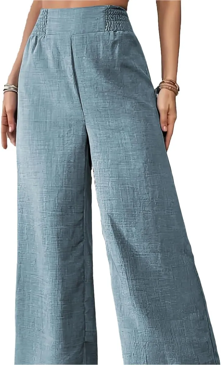 TOPSRANI Women Casual Palazzo Pants Boho Wide Leg Trousers High Elastic Waist Summer Loose Lounge Beach Travel Vacation