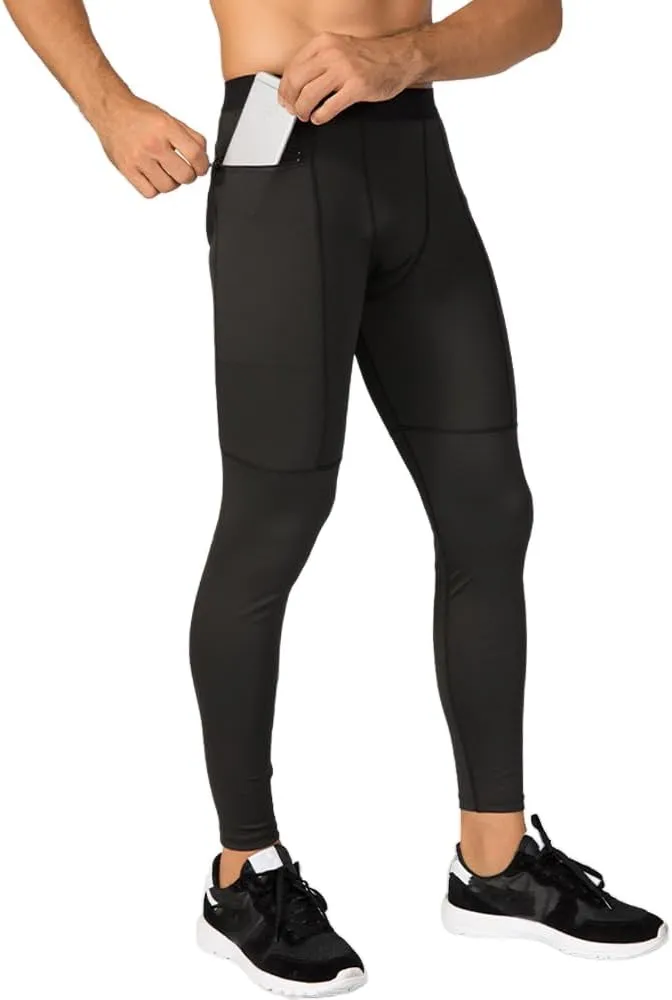 TopTie Men's Compression Pants Zipper Pocket Baselayer Sports Tights Leggings