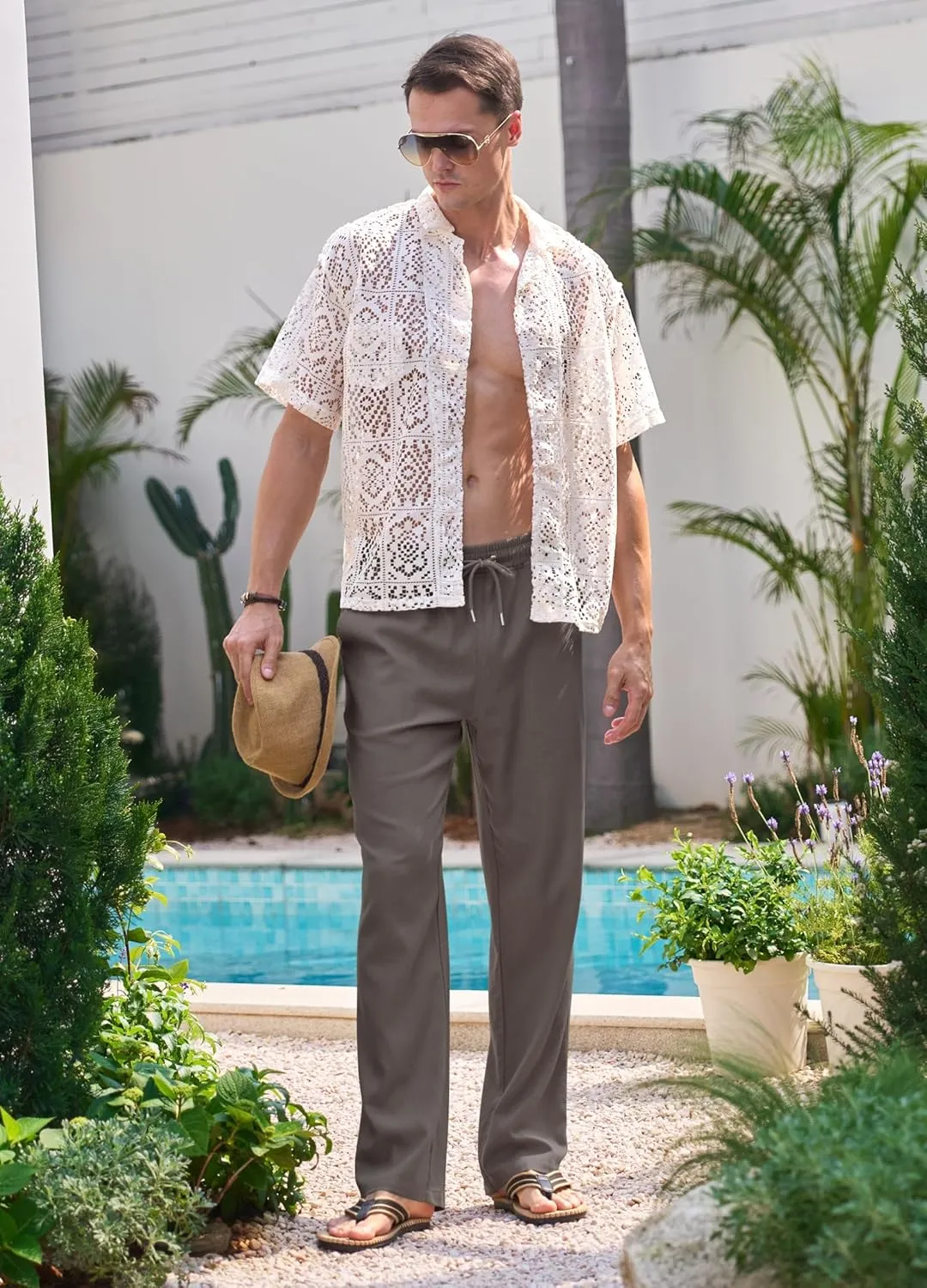 Willit Men's Linen Pants Casual Beach Summer Pants Drawstring Lightweight Yoga Linen Trousers 28" 30"