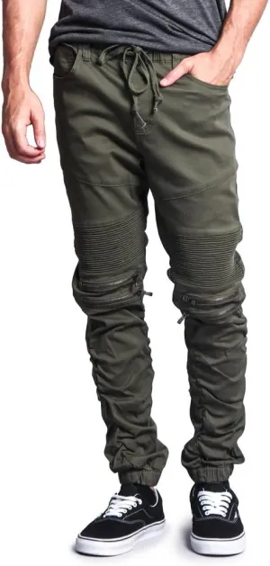 Zipper Knee Biker Twill Jogger Pants