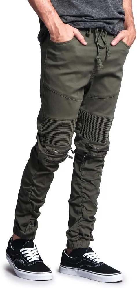 Zipper Knee Biker Twill Jogger Pants